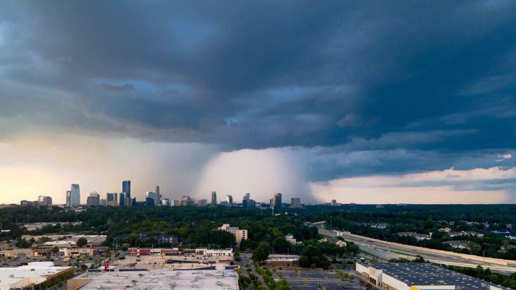 Heavy summer rain approaching the Atlanta skyline